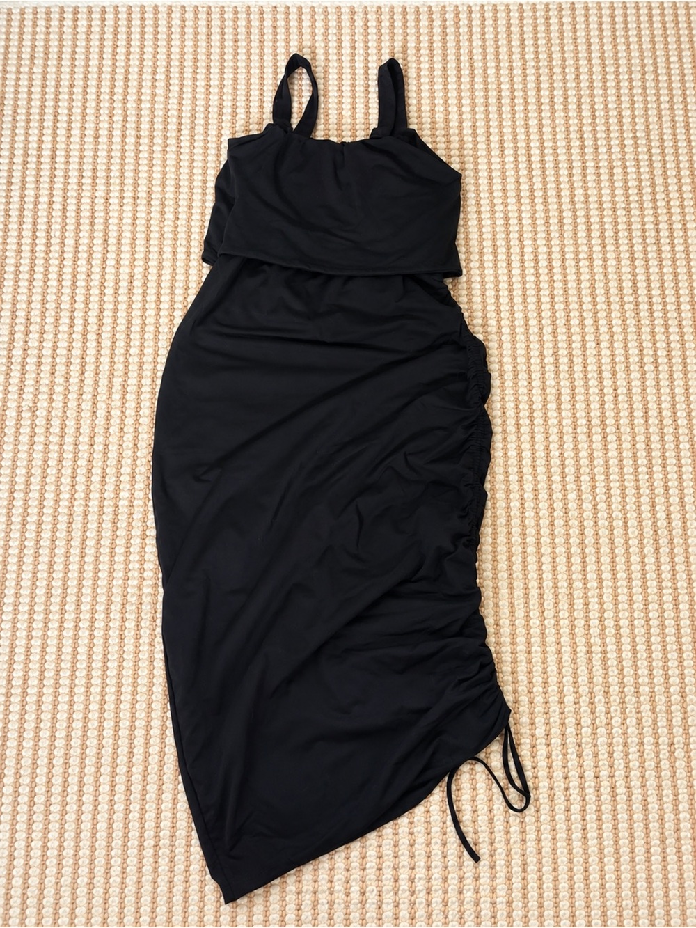 BAE Maternity & Nursing Dress Size Small | Black Ruched Midi Dress